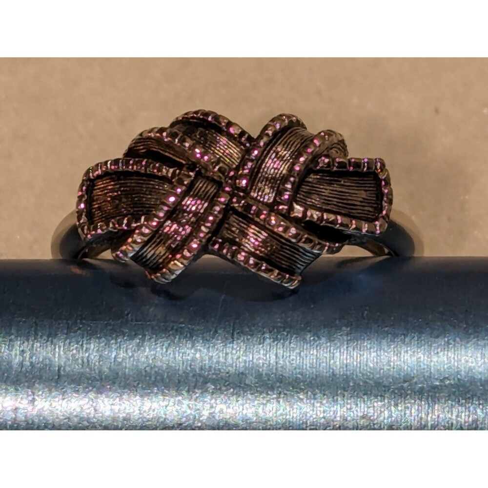 Woven Ribbon Silver Tone Black Avon Ring Adjustable Size 6-7